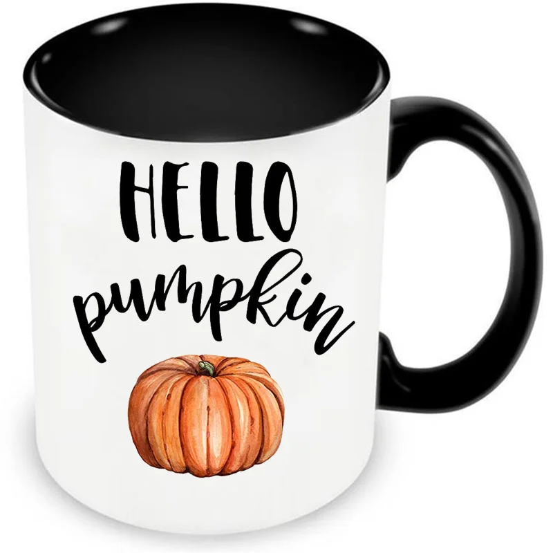 Funny Fall Autumn Hello Pumpkin Mugs Halloween Coffee Tea Cups Girlfriend Valentines Gifts Lover Husband Wife Couples Coffeeware