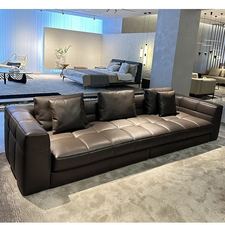 

Leather sofa Italian minimalist, first layer cowhide, light luxury in the living room, modern straight row, new model