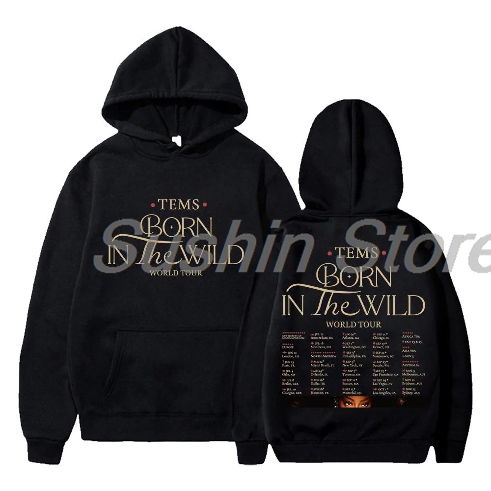 

Tems Born in The Wild World Tour Hoodie 2024 New Logo Long Sleeve Streetwear Men Women Hooded Sweatshirt Fashion Clothes