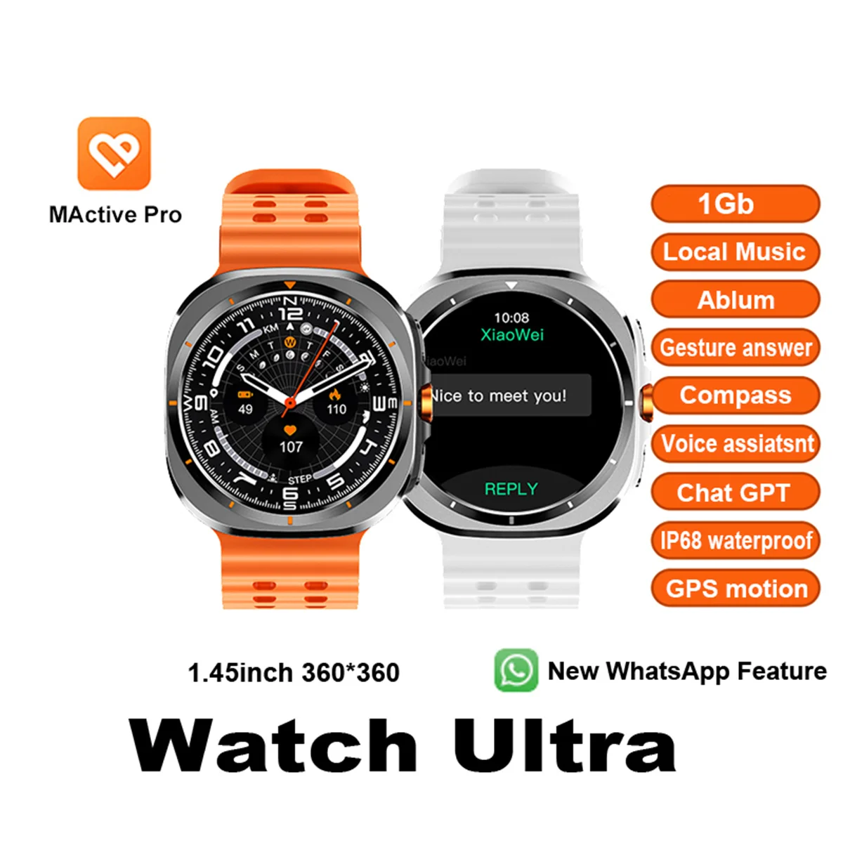 WATCH Ultra Smart Watch for Men Women 1Gb Local Music Ablum Whatsapp Reply COMPASS Bluetooth Sports Smart Watch 2024