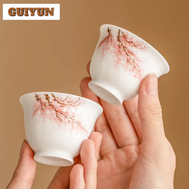 

2 шт./лот, нарисованная вручную чашка с вишневым цветком, керамическая чашка Дзен, маленькая дегустационная кружка, роскошная чашка для чая с ароматом, чайная посуда, 35 мл