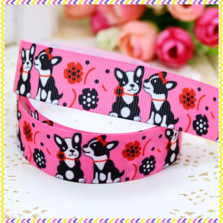 DHK 7/8\'\' 5yards Cat Dog Paw Dachshund Printed Grosgrain Ribbon Accessories Material Decoration DIY Sewing Craft C2656