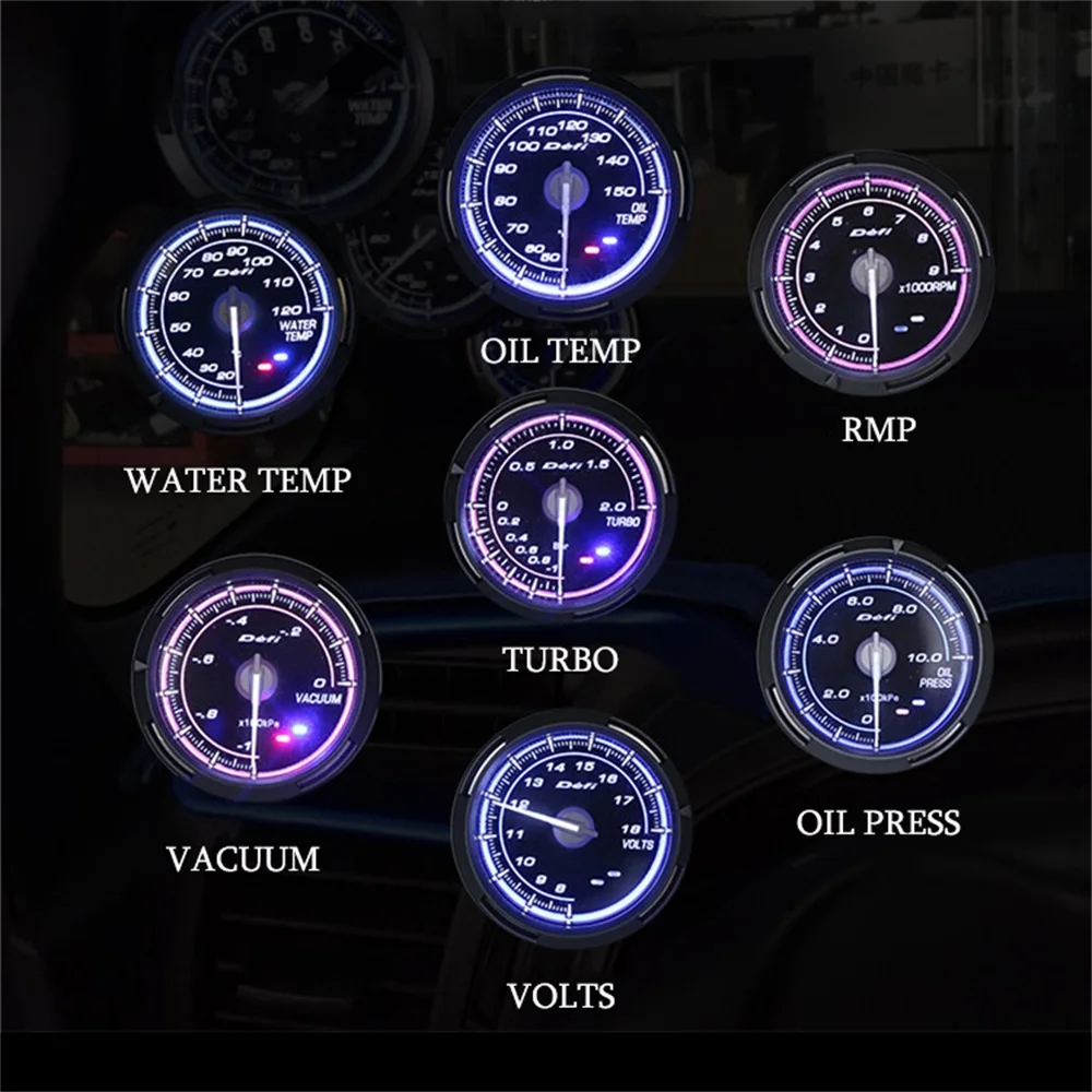 Car Gauge Def* C2 Racing Modified Speed Turbo Boost Water Temperature Oil Temperature Oil Pressure Volts Vacuum Guage Tachometer