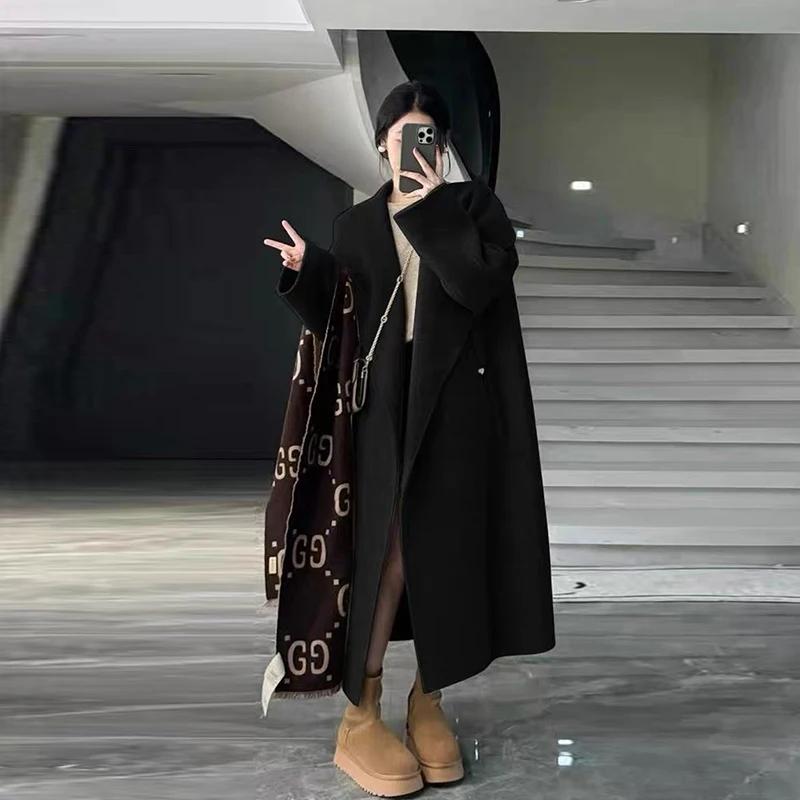 

Высококачественное модное двустороннее пальто, женское свободное длинное осенне-зимнее пальто, длинная пуговица све E12662