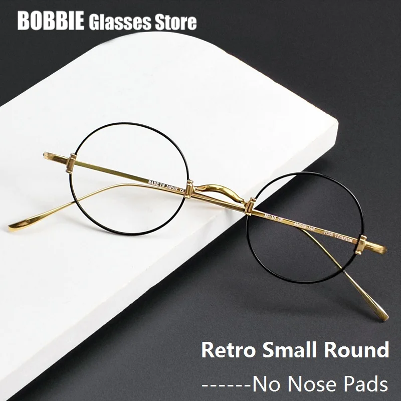 Glasses Frame Retro Small Round No Nose Pads Little Face Reading Myopia Prescription Lens Eyeglasses Japanese Handmade kv10 2024