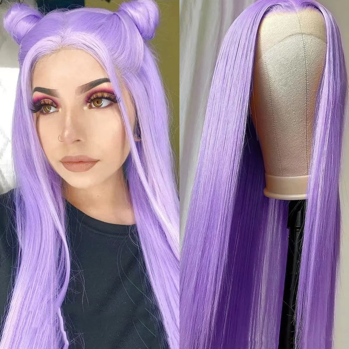 

26-дюймовый лавандовый фиолетовый парик 13x4, длинные шелковистые прямые парики спереди для женщин, предварительно выщипанные натуральные волосы из синтетического волокна