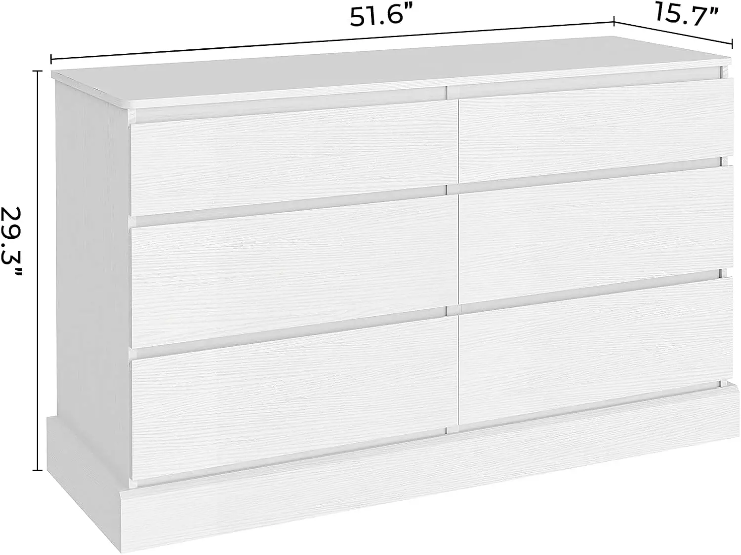 6-drawer dress, black drawer box, 51.6 inches high x 15.7 inches wide x 29.3 inches high white