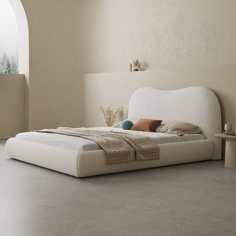 Wabi Sand Cream Lamb Fleece Fabric Double Bed Modern Simple Home Bedroom Creative Nordic Light Luxury Master Bedroom