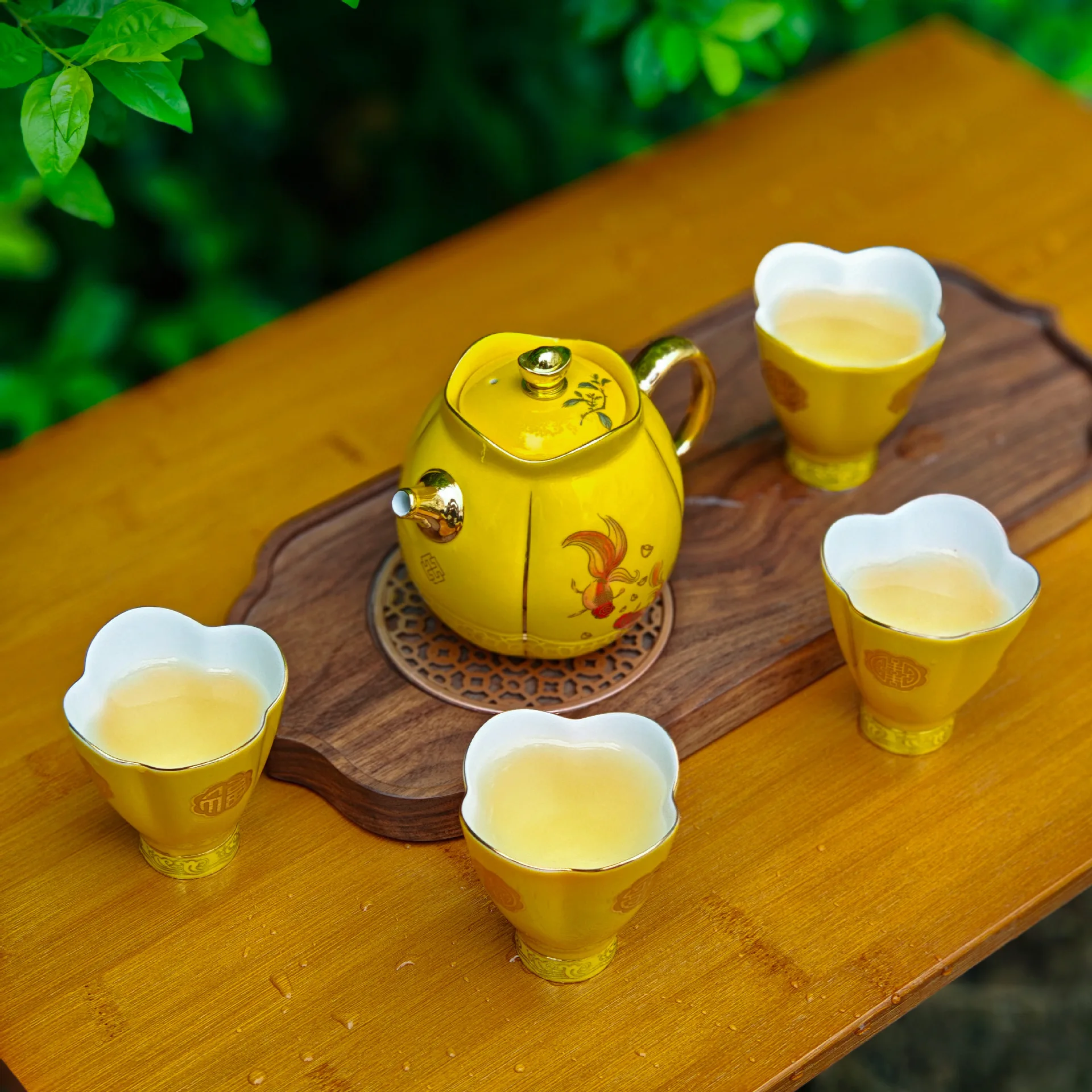 Rich flowers bloom and good luck comes to Kung Fu tea set, teacup master cup teapot