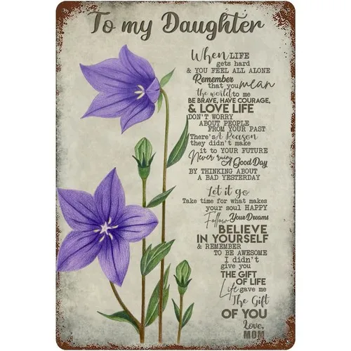 To My Daughter from Mom Metal Tin Sign Birthday Gifts for Home Wall Decor in