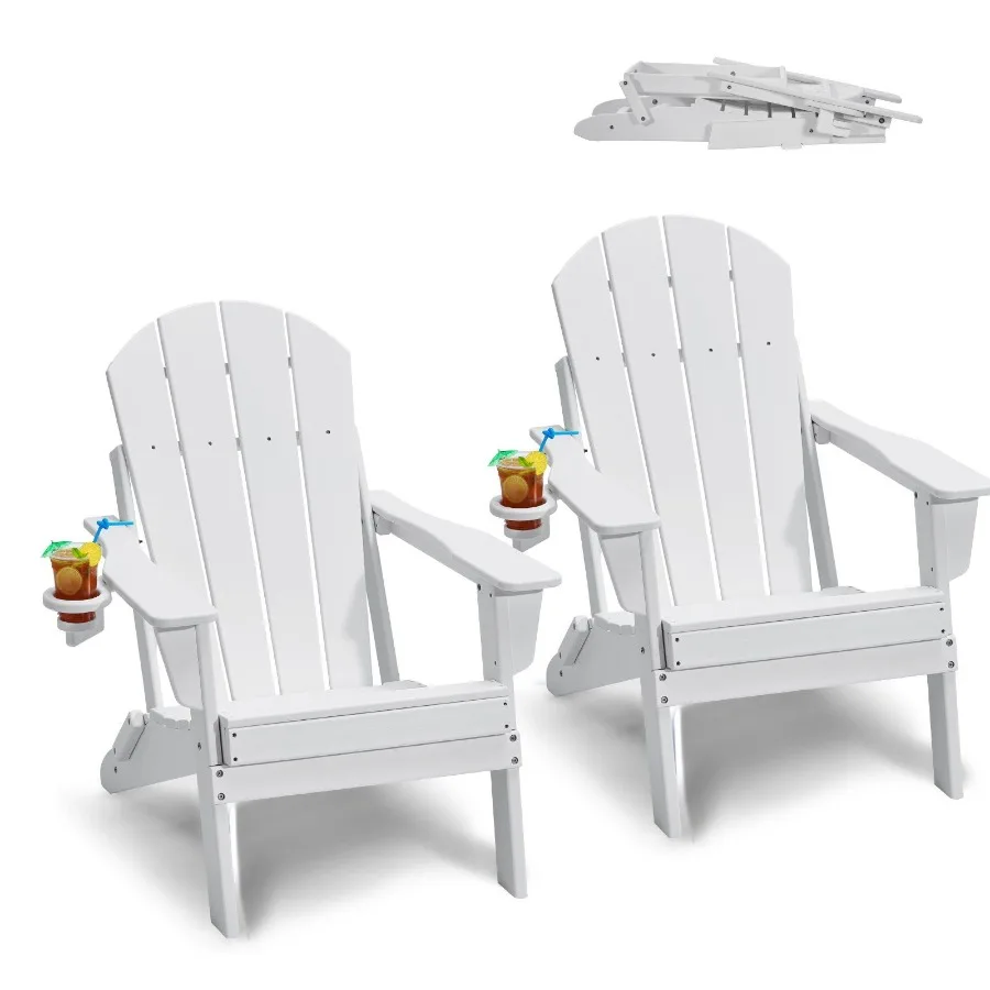 

Adirondack Chair Plastic Set of 2 AllWeather Folding Fire Pit White