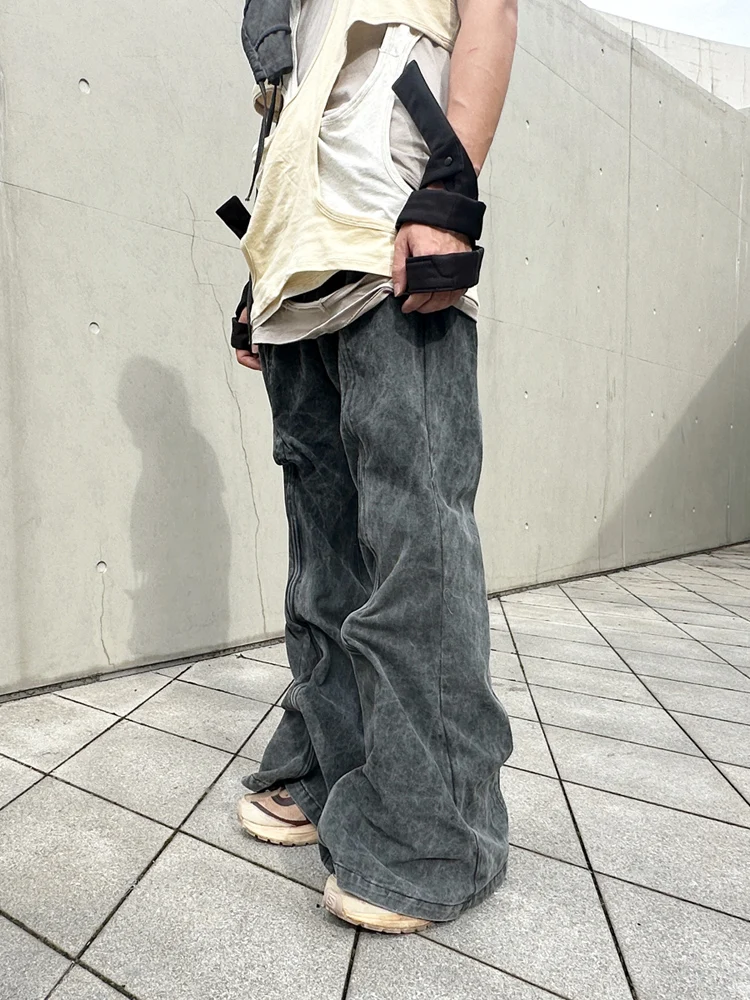 Waste Soil Style Aluminum Wire Irregular Profile  Distressed Wide-Leg Casual Pants Men's Designer Personality Trendy Trousers