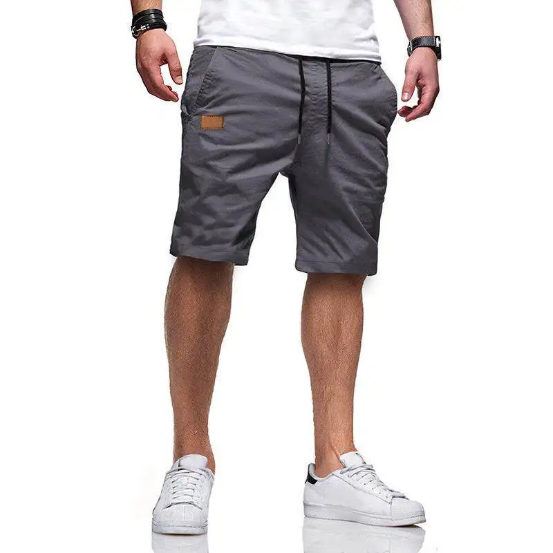 Summer New Men's Five-Quarter Elastic Waist Straight Leg Shorts Multicolor Casual Sporty Shorts Knee-Length PU Material