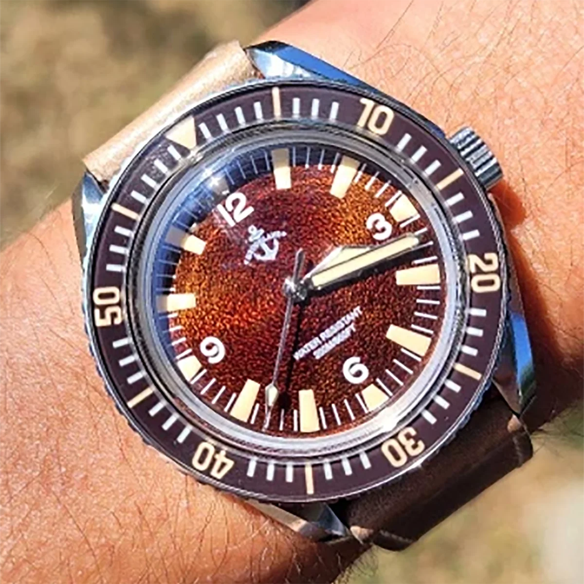 Hruodland 2024 New NH35 Retro Men\'s Automatic Mechanical Watch Stainless Steel Brown Leather Sports Diving 20Bar Glow C3 Watch f