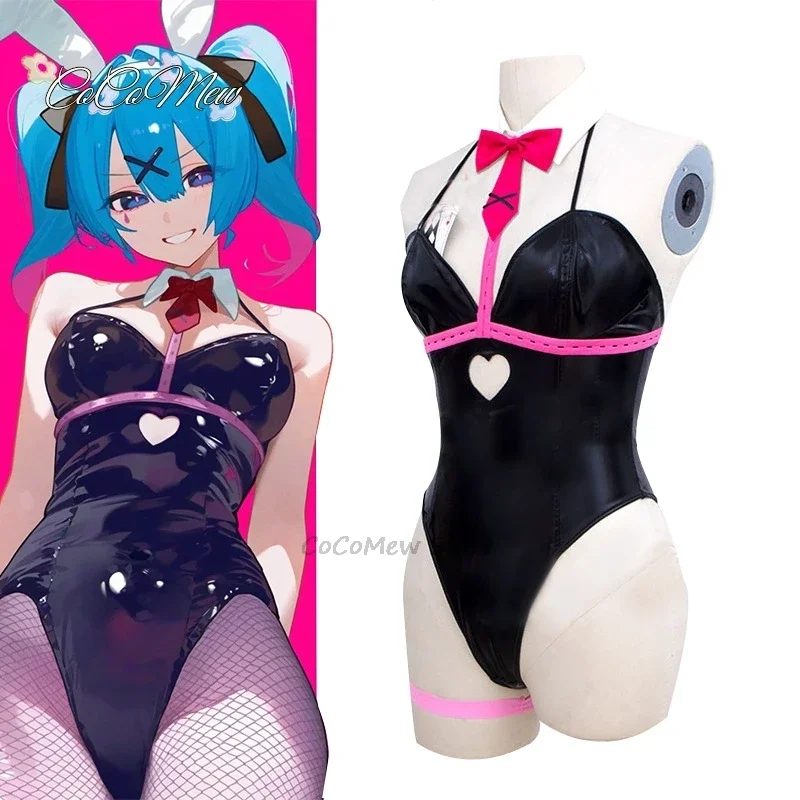 Mikuu Kaninchen Cosplay Loch schwarz Leder Hase Mädchen sexy niedlich Halloween Cosplay Kostüm Kopfschmuck Kleidung Lampen Mädchen Perücke