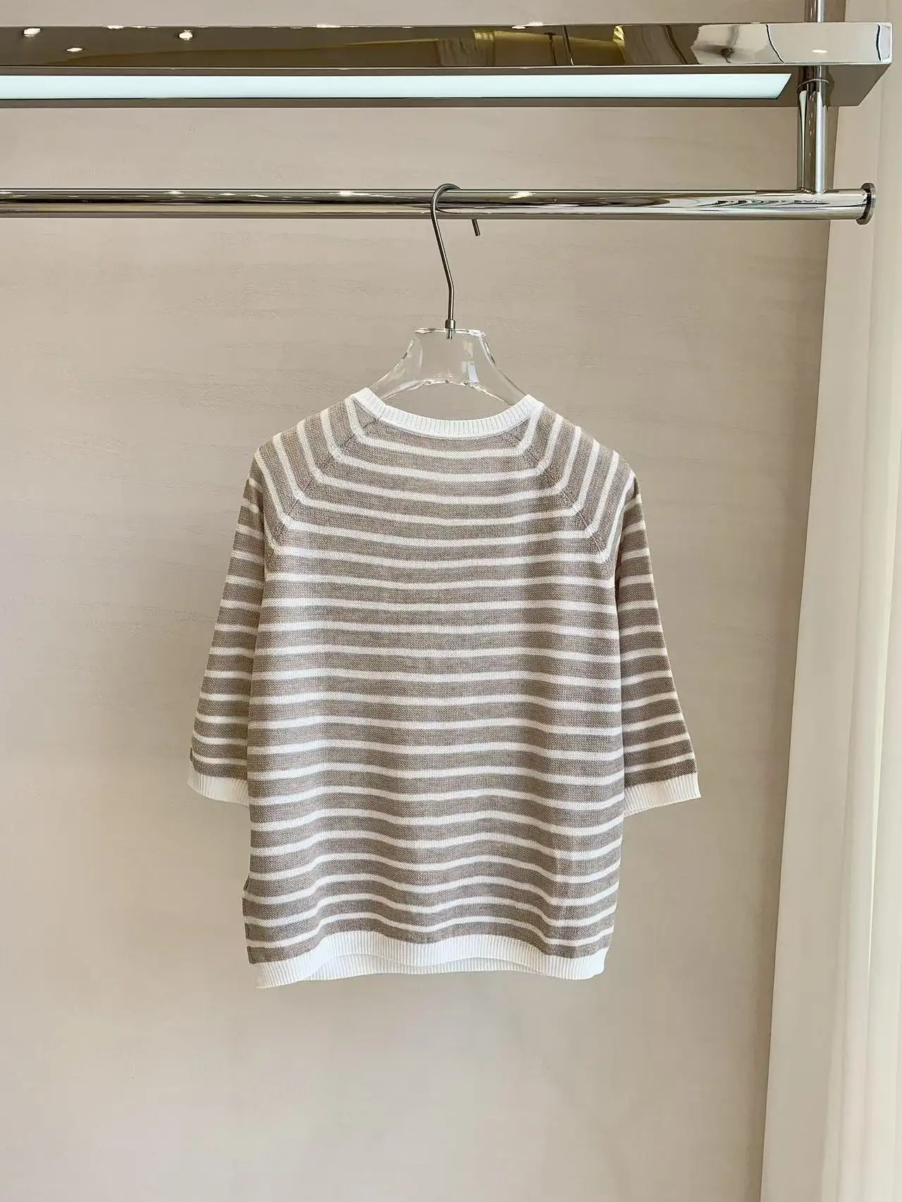 Maglione a righe da donna autunno 2025 manica lunga casual misto lino e seta pullover ampio e confortevole