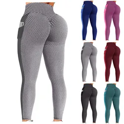 Legginsy sportowe do jogi Fitness damskie spodnie do biegania sportowe getry do treningu jogi kieszonkowe spodnie do jogi dla kobiet