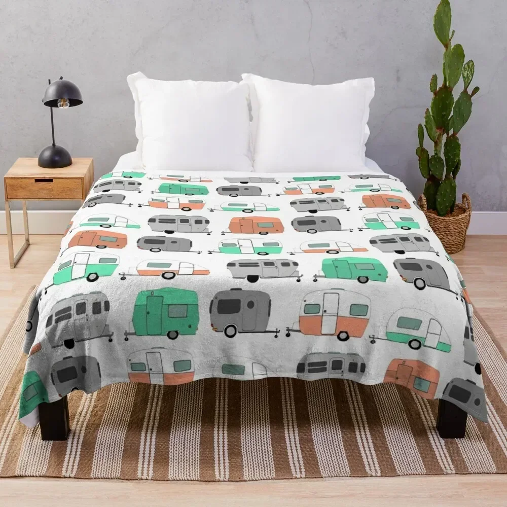 

Vintage Caravan Pattern Throw Blanket Soft Sherpa Fleece Warm Blanket for Winter