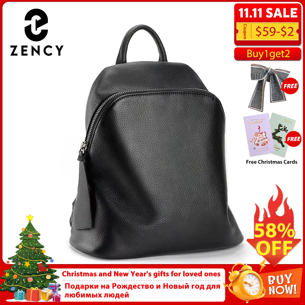 

Zency 100% Genuine Leather Black Red Women Backpack Vintage Solid Large Travel Bags Schoolbag For Girls Daily Knapsack Trendy