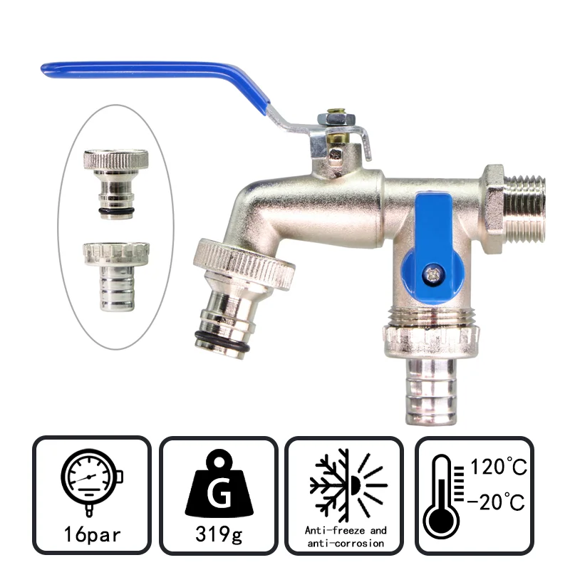 Kran z dźwignią ogrodową 1/2 \'\'3/4\'\' rozdzielacz wody Ibc złącze kranu pojedynczy/podwójny kran balkonowy niebieski uchwyt zewnętrzny Bibcock