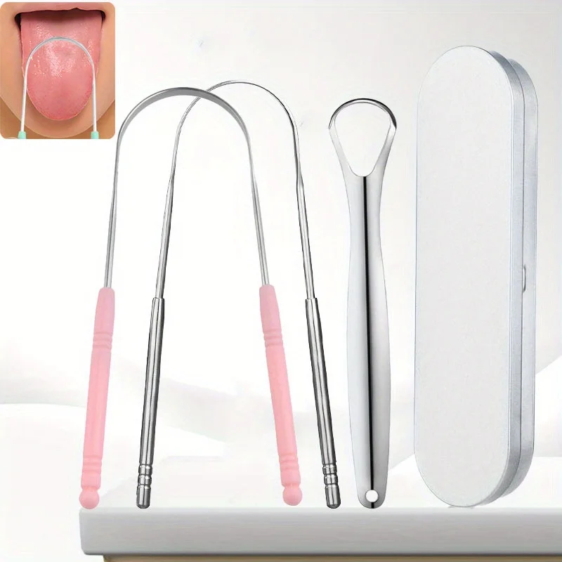 

Stainless Steel Tongue Scraper, Unisex Tongue Coating Cleaner, U-shaped Tongue Coating Brush, Breath Remover, Iron Box Set