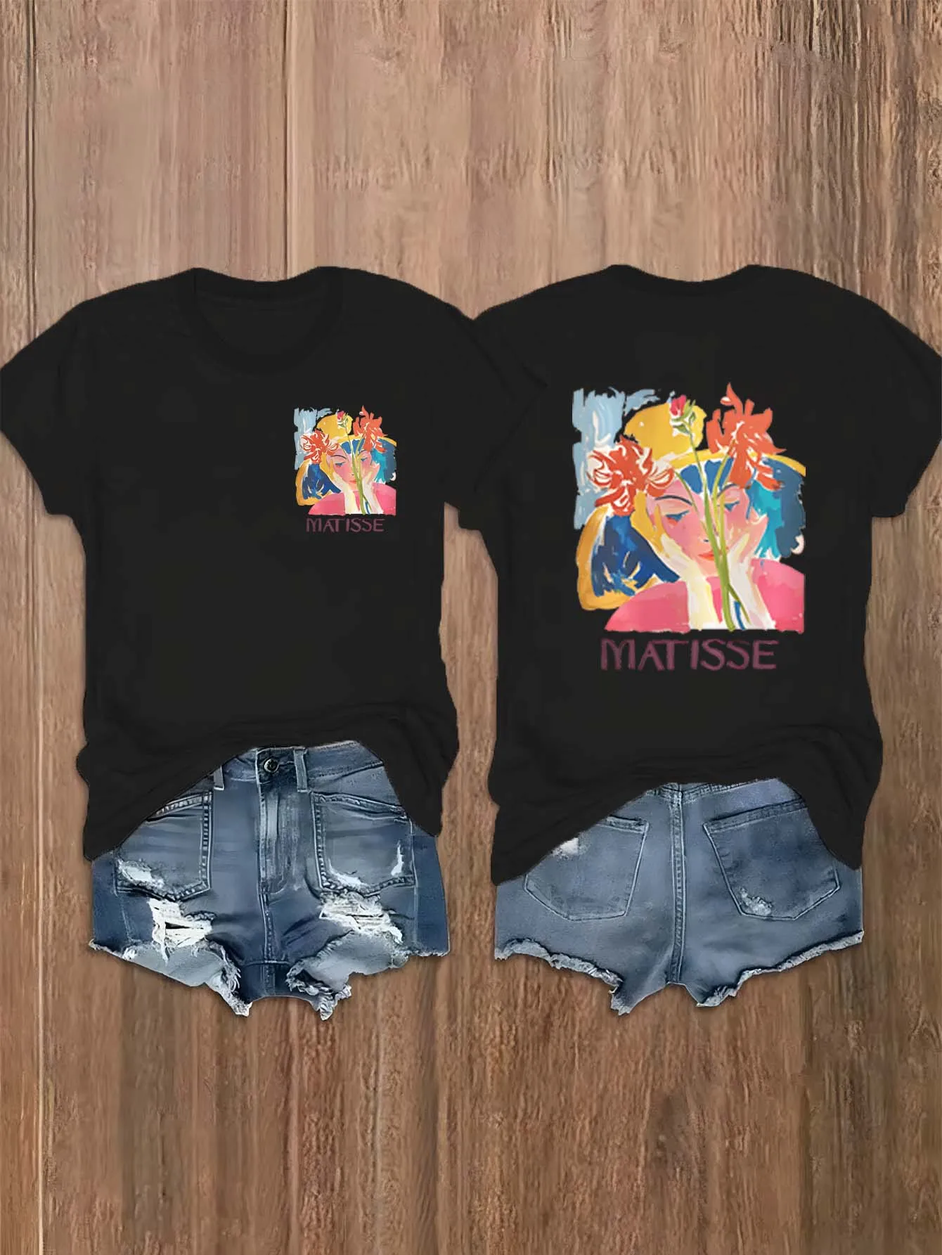 

Plus Size Matisse Artistic Pattern Front And Back Printed Fashionable Stylish Elegant Chic T shirt