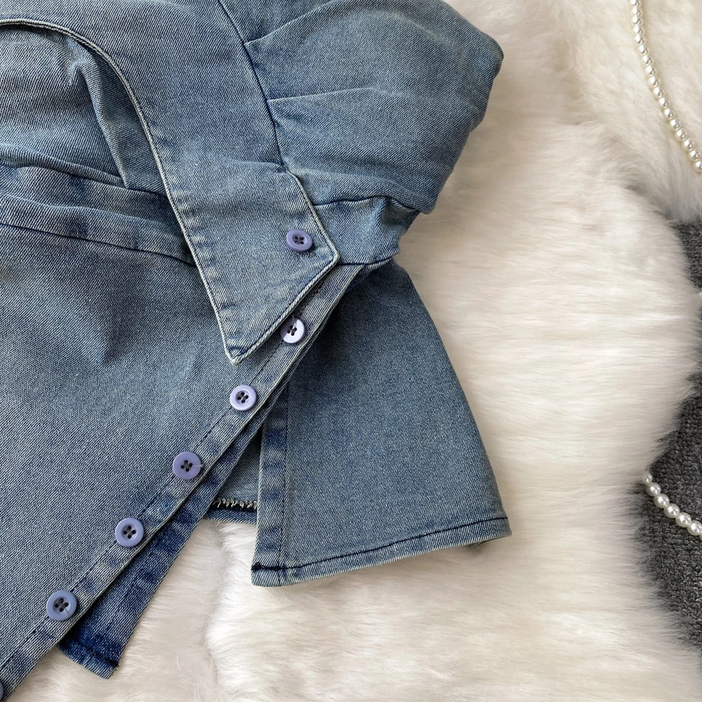 Chic Asymmetrical Denim Tube Top Sexy Vintage Camis Korean Fashion Crop Top Y2k Vintage Tanks Top Women Corset Bustier