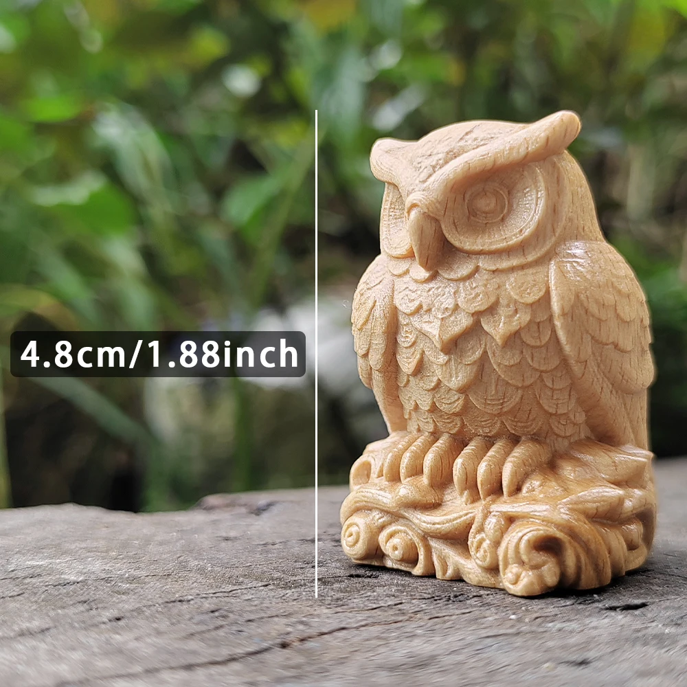 1.8 Inch Owl Figurine on a Wood Carved Tree Stump, Natural Style, Suitable for Birthday Gifts, Home Decoration, Office, Men's Gifts, New Year Gifts, Halloween Decorations, Office Decoration, Bedroom view 3