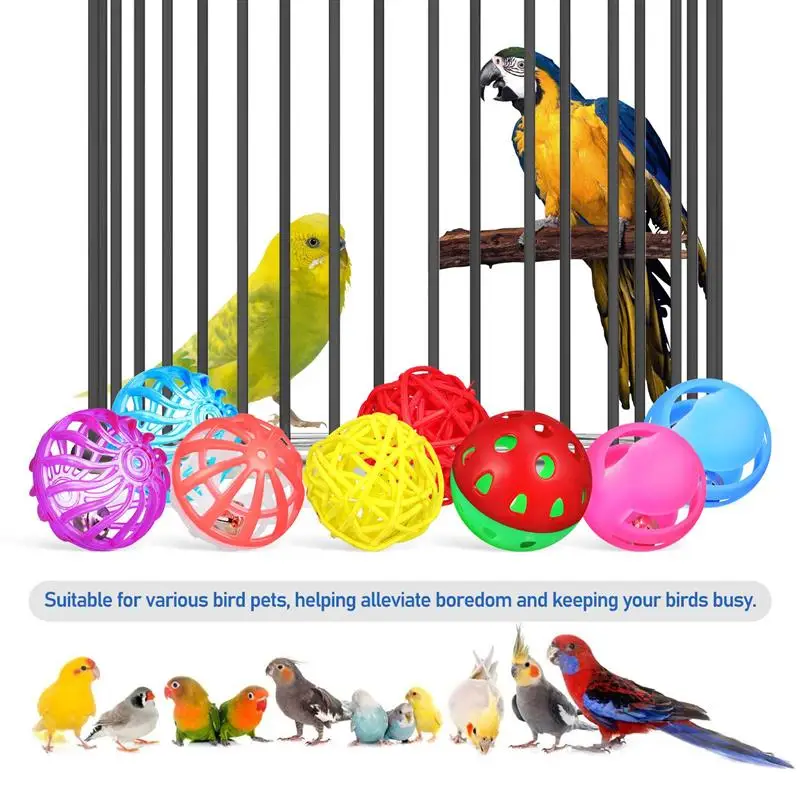 12 Pcs Colorful Bird Toy Balls for Parrots Parakeets Finches Fun Chewing Training Bell Balls Playthings Birdcage Decorations