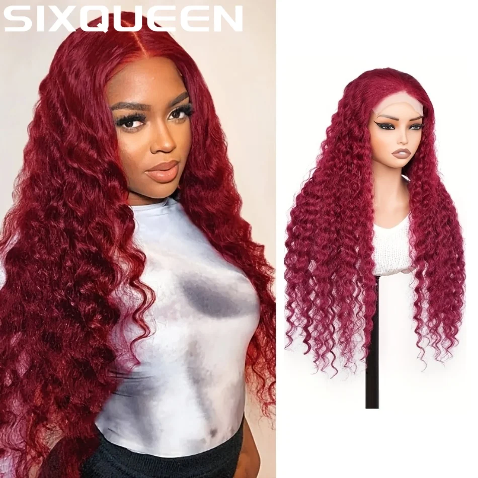 

250 Density 99J Burgundy Deep Wave Human Hair Wigs Brazilian 13X6 Hd Lace Frontal Wigs Human Hair Colored Pre Plucked For Women