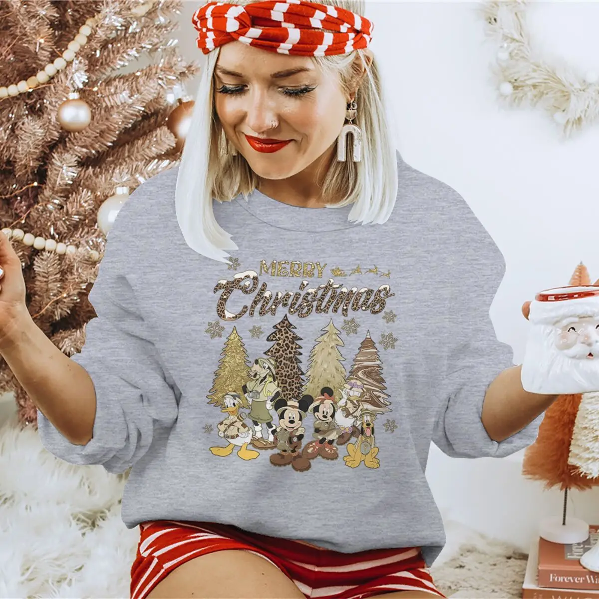 Felpa classica di buon Natale Topolino Divertente girocollo Donna Uomo Top natalizi Pullover casual vintage Paperino Topolino
