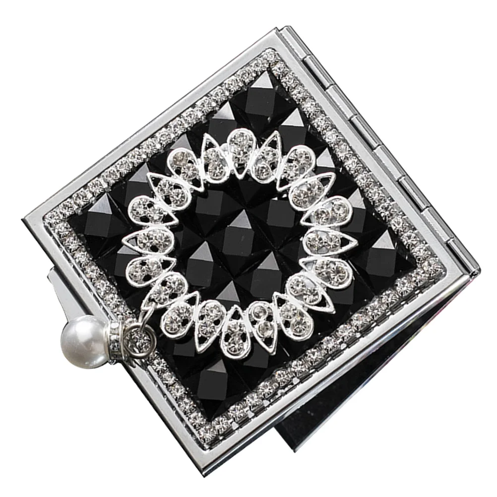 1Pcs Portable Makeup Mirror Square Metal Design with Small Buckle Easy Open Close Compact Foldable Double-Sided High-Definition