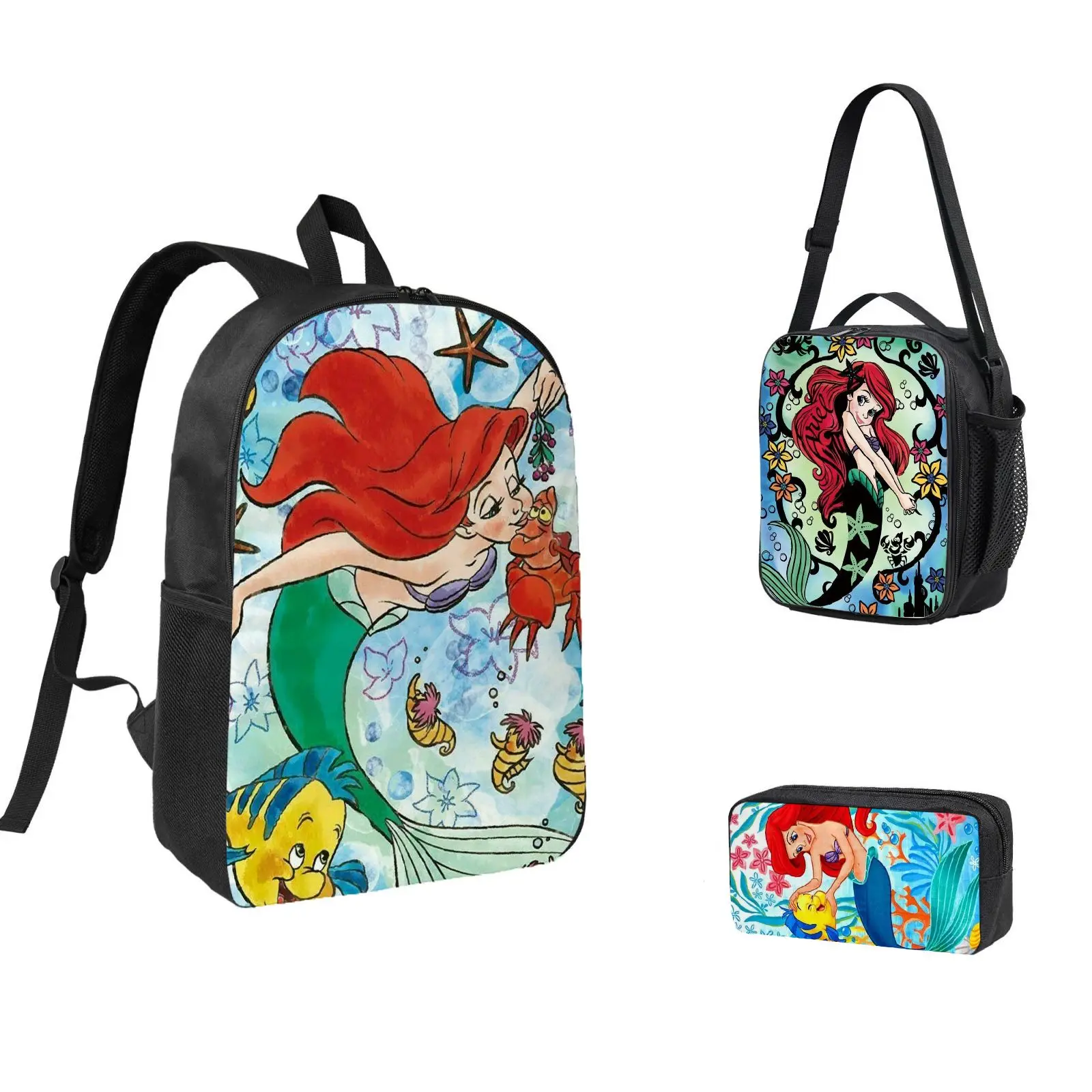 

Набор из 3 предметов: рюкзак «Принцесса-русалка», пенал, сумка для обеда, высококачественная милая повседневная сумка через плечо для ежедневного использования