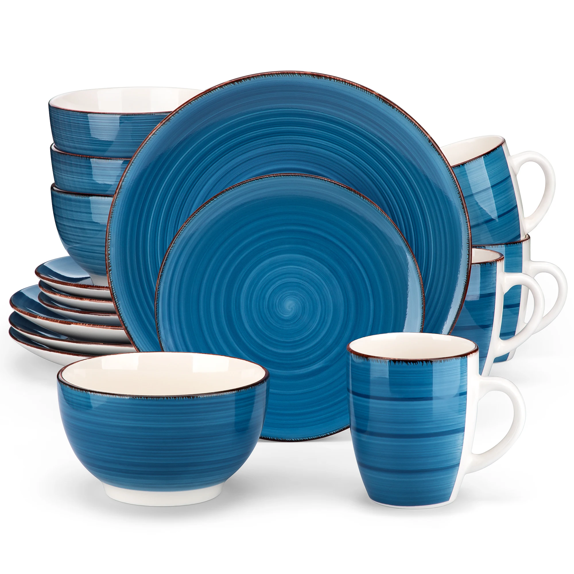 vancasso 16-Pieces Blue Porcelain Dinner Set Vintage Look Ceramic Combination Set with Dinner Plate,Dessert Plate,Bowl,Mug Set