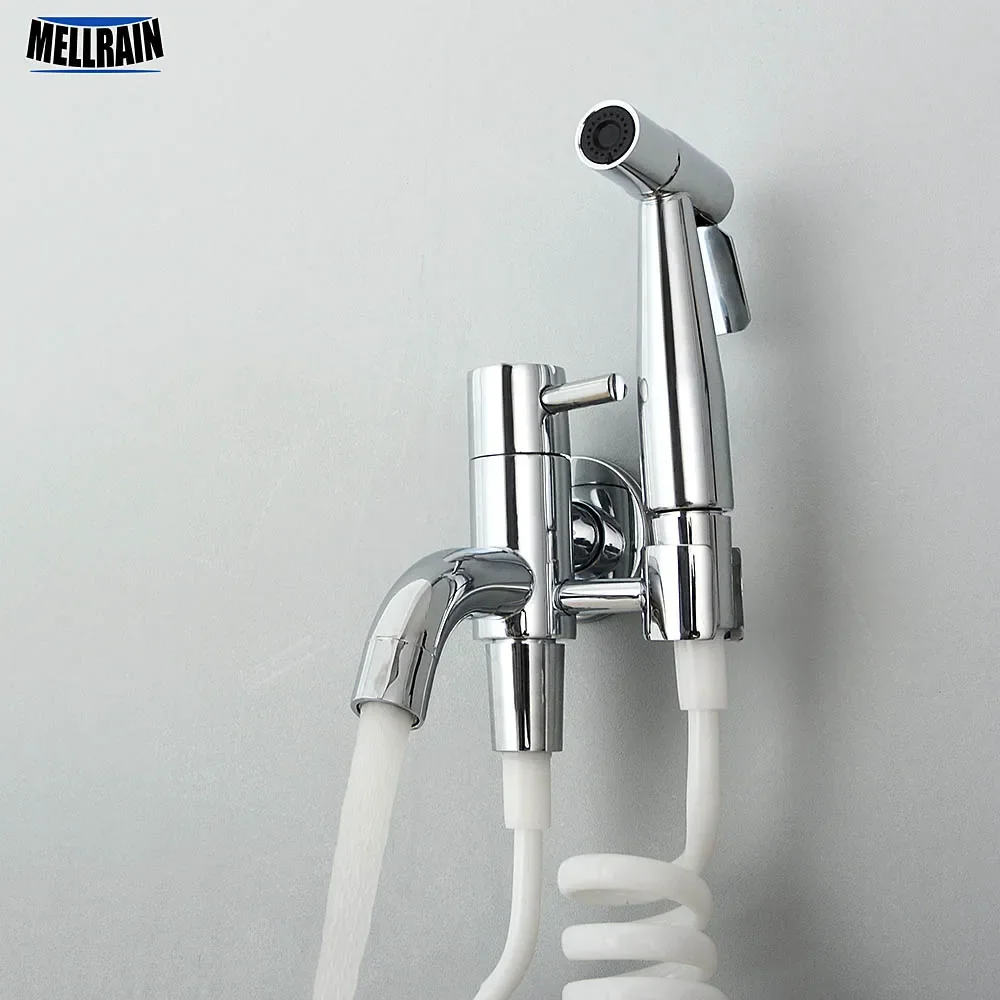 Bathroom Toilet Bidet Sprayer Kit. Black & Chrome Wall Mounted Bidet Faucet Solid Brass Cold Water Tap 3 Meter Hose