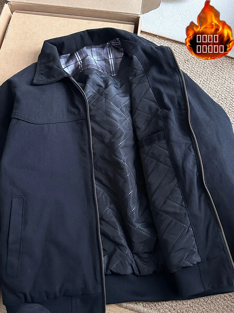 

Thickened Winter Cotton Jacket Men's Short Style Warmth Protection Detroit Workwear Style Zipper Closure Long Sleeve Coat