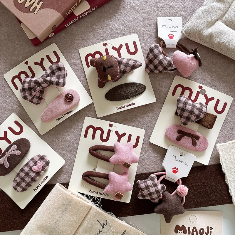 

Version of Fabric Art, Sweet Coffee, Pink Children's Bow, Side Hairpin, Bangs, Hairpin, Plaid, Star Hairline, Hair Accessories.