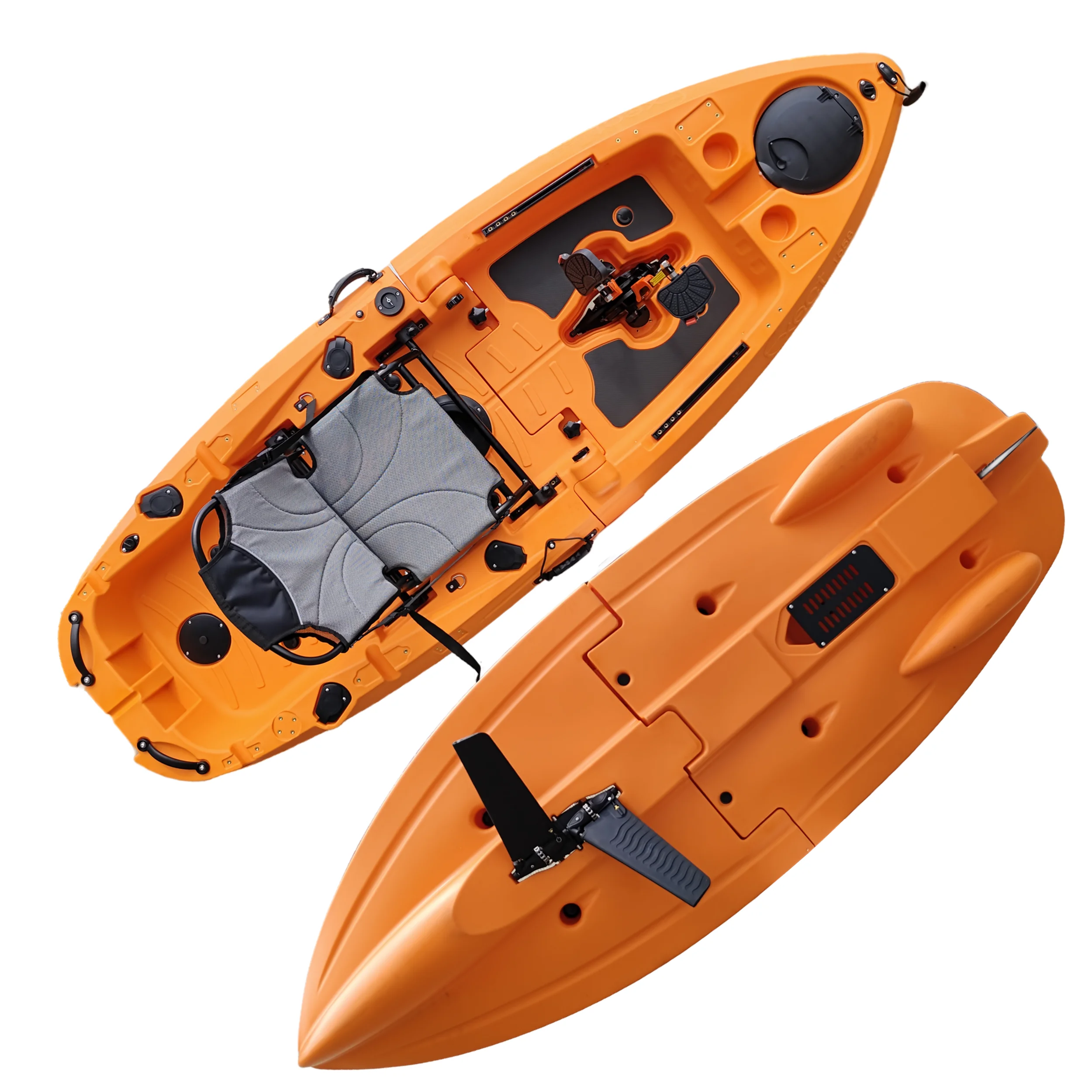 Angler profesional, Kayak plegable de plástico de 2,5 m, Kayak de pesca de dos piezas/barco con sistema de Pedal, timón de asiento de aluminio