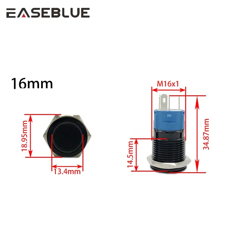 16mm Oxidized Black shell Push Button Switch Momentary Latching Fixed On Off Power Switch LED Light red/green/blue/yellow/white