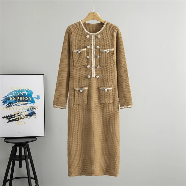 

Fashionable Knitted Slim Fit Long Sleeve round Neck Dress Elegant High Waist A-Line Skirt for Date And Daily Wear Autumn 2025