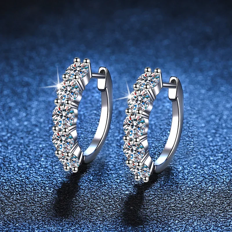 4MM Moissanite Hoop Earrings for Women Wedding Sparkling Simulated Diamond Earring S925 Sterling Silver Jewelry