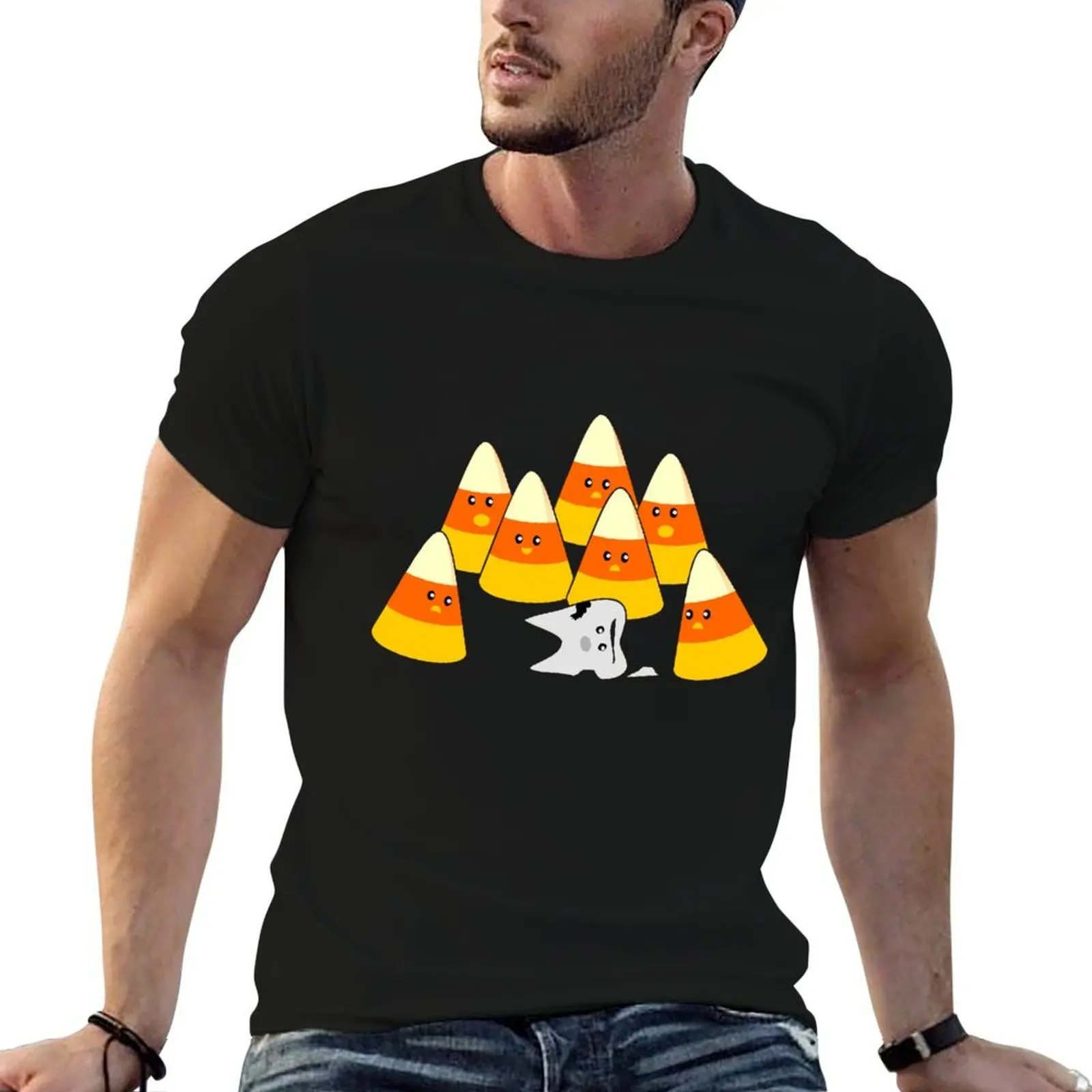 Camiseta Candy Corn Mishap, camisetas para hombre, camiseta divertida de algodón, camiseta informal de algodón negra para hombre, camiseta lisa para hombre, camiseta en paquete