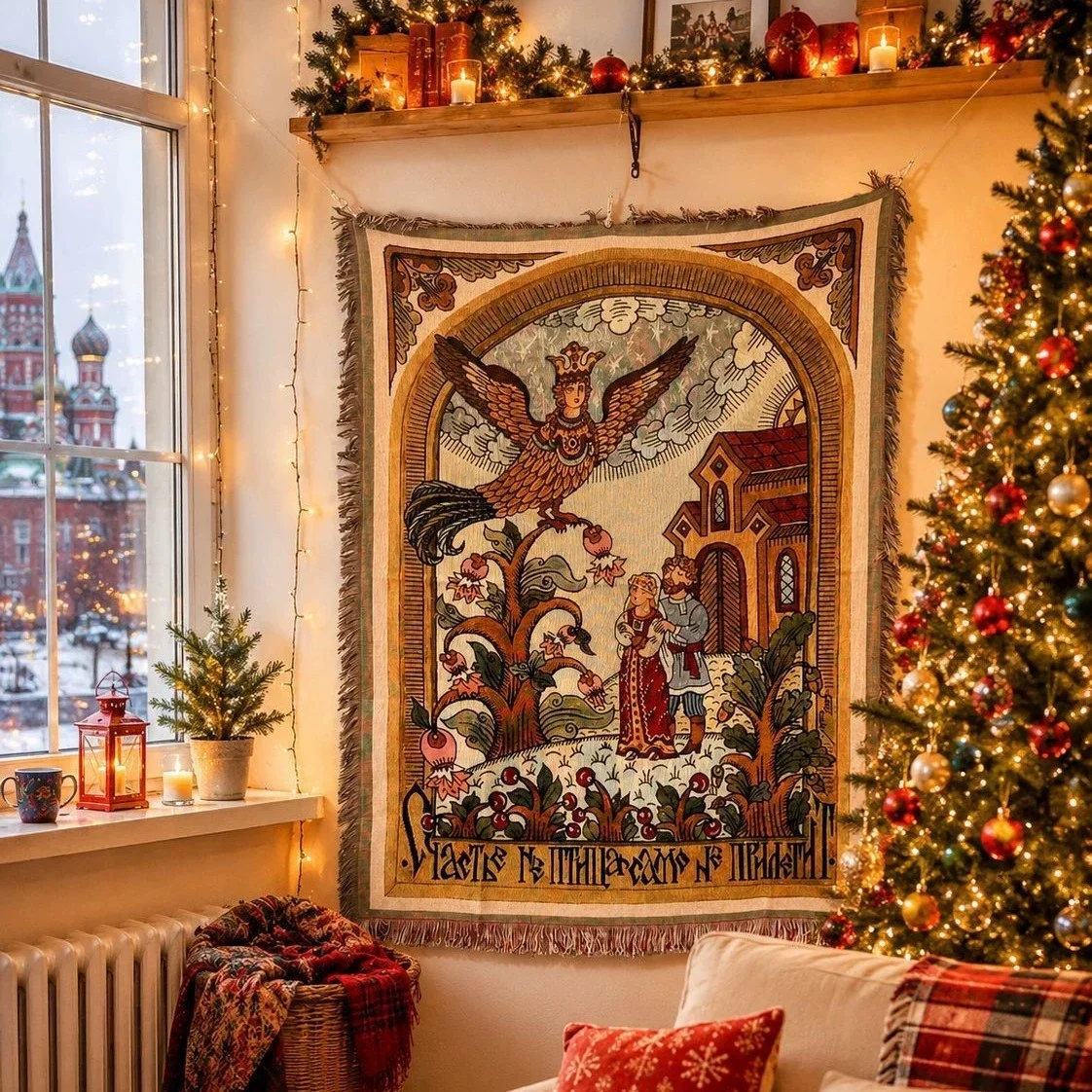 Medieval Tapestry Wall Hanging Vintage Mythical Bird Art Woven Blanket Boho Home Decor Sofa Cover Throw Rug with Tassels
