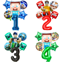 Anime Minecraft Game Theme Balloon Childrens Birthday Party Decoration Pixel War Aluminum Film Balloon Number Set Baby Bath Toy