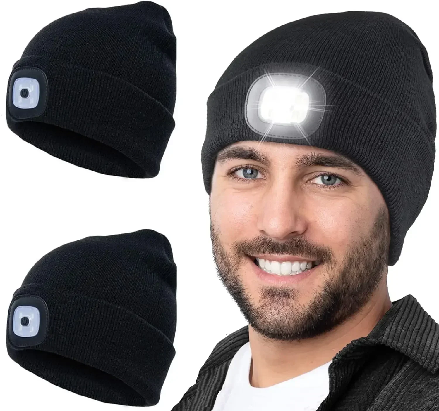 Winter LED Warme Beleuchtung Gestrickte Hut Männer Frauen LED Scheinwerfer Hut Outdoor Sport Nacht Licht-up Hut Stretch Beanie angeln Hut – Detail 7