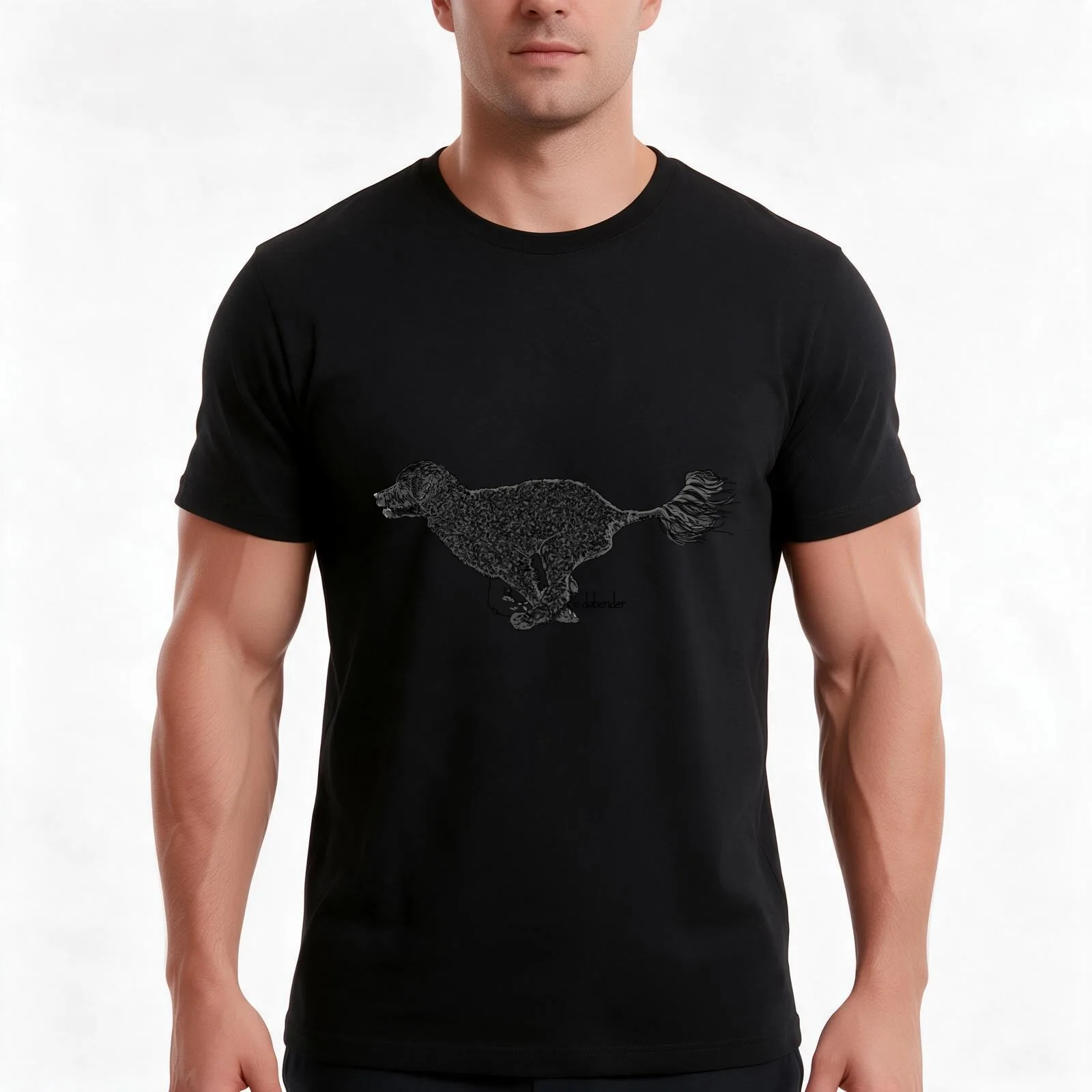 Portuguese Water Dog Running Black Retriever T-Shirt, Summer Casual Cotton Tee, Oversized Streetwear Tops, Vintage Graphic Print