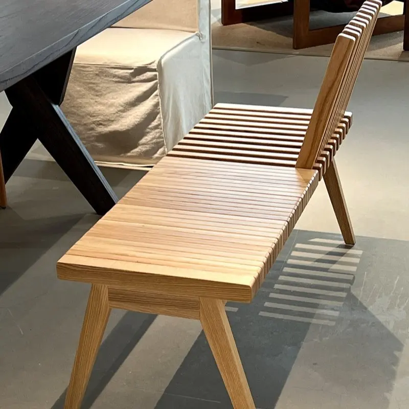 Solid Wood Folding Dining Table, Long Bench, Minimalist Backrest, Vintage Piano Stool, Space-Saving Furniture for Living Room