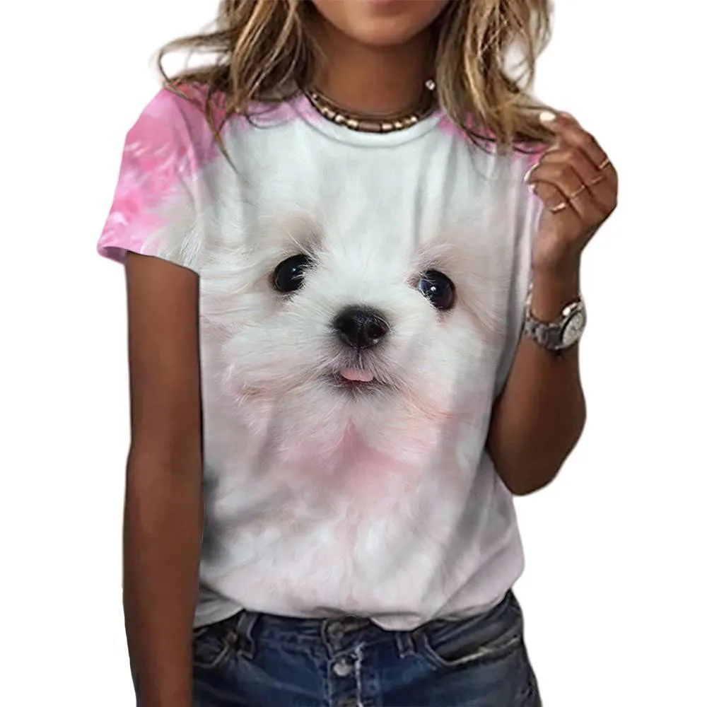 

2024 New Style T-shirt For Women Cute Dog Graphic Print Female Tees Oversized T-Shirt Summer Short Sleeve Fashion Women Clothing