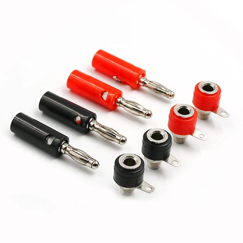 1pair Red+ Black 4mm Banana Plug+Socket Connectors Female Male Insert Connector Nickel Plated DIY