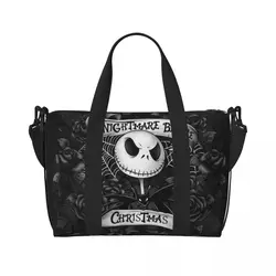 Custom The Nightmare Before Christmas Beach Tote Bag for  Extra Large Gym Carry On Halloween Skull Jack Skeleton Travel Bags